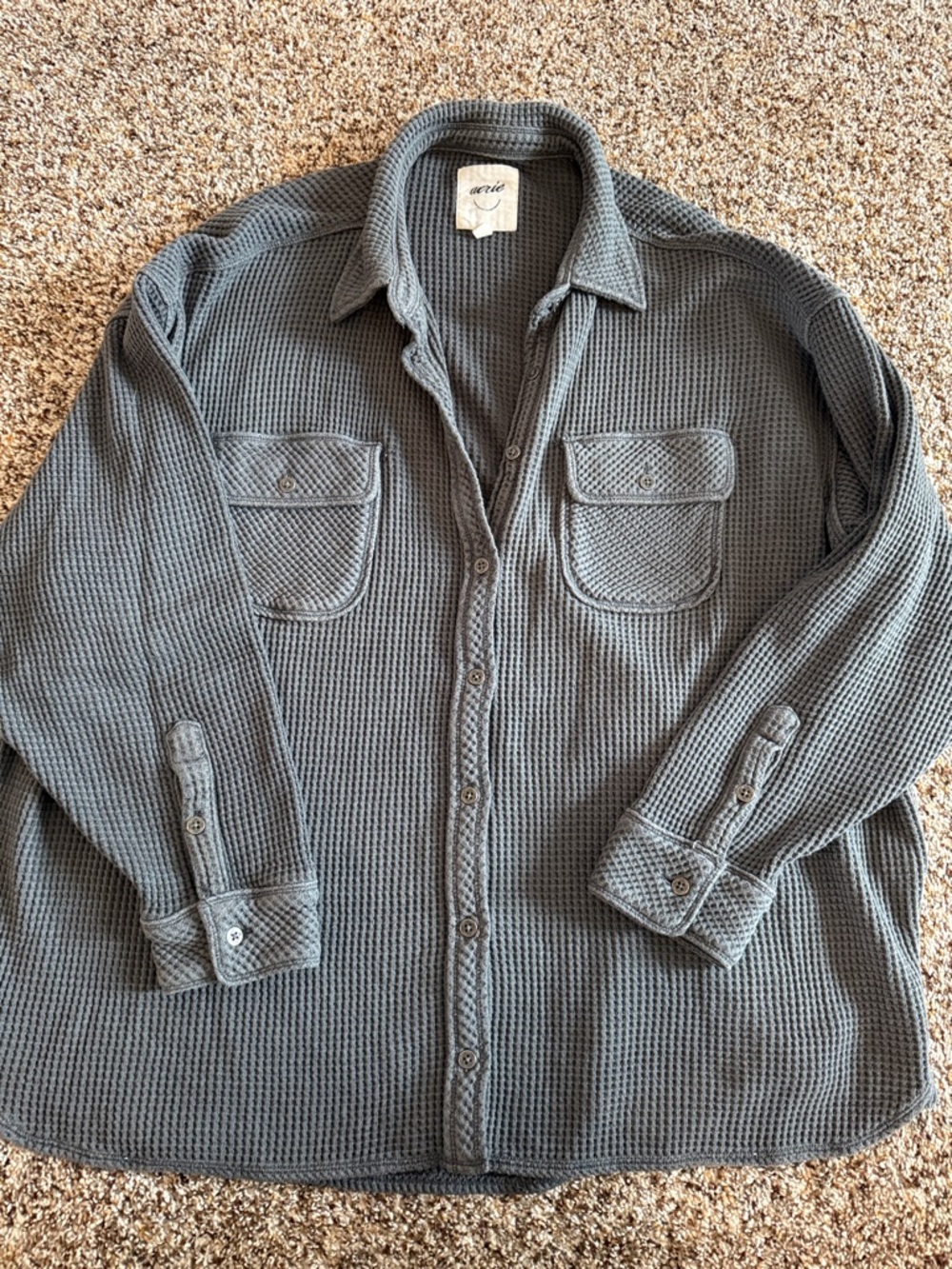 aerie Charcoal Waffle Knit Button-Up